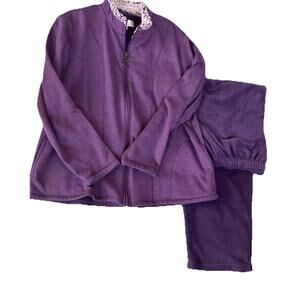 Cuddl Duds Purple L 2 Pc Set Full Zip Fleece Lounge Jkt/Pant Sherpa Collar Warm